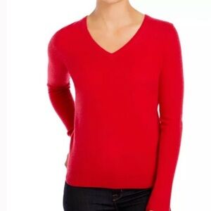 Lands’ End Cashmere Long Sleeve V Neck Sweater, Red